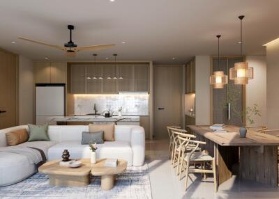 Spacious open-plan living room and kitchen