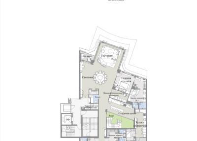 Detailed floor plan of the property with room labels and areas in Russian.