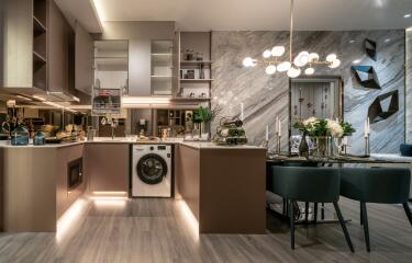 Modern kitchen and dining area with luxury finishes