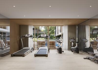 Modern gym area with exercise equipment