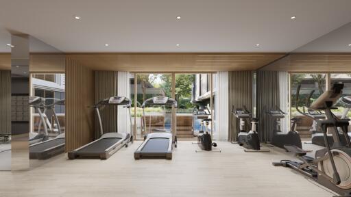 Modern gym area with exercise equipment