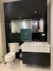 Modern bathroom with black and white fixtures