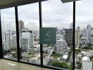 City skyline view from high-rise apartment