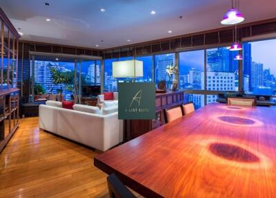 Spacious and modern living room with city views