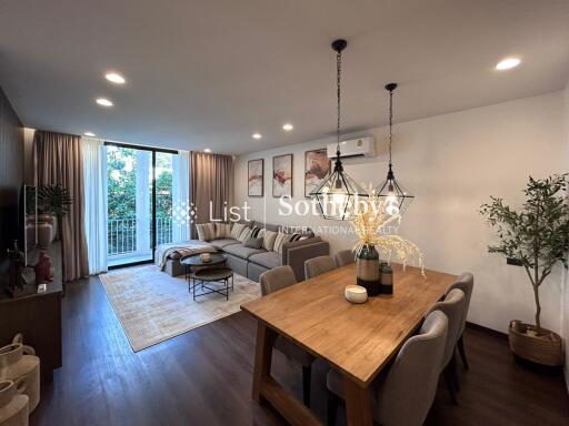 Spacious living room with dining area