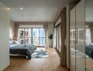 Spacious and modern bedroom with city view