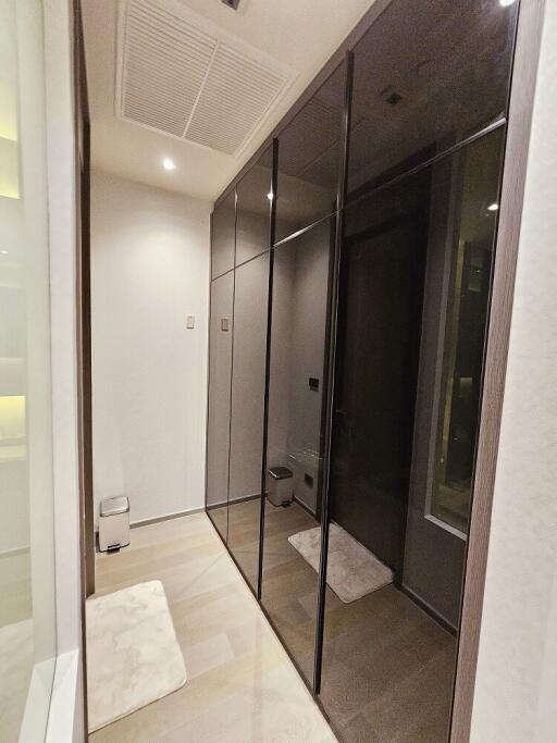 Modern hallway with glass doors