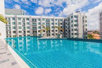 Modern apartment building with outdoor pool