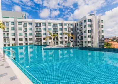 Modern apartment building with outdoor swimming pool