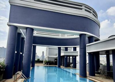 Outdoor swimming pool with modern architectural design