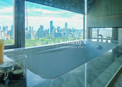 Bathroom with city view