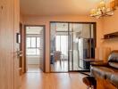 Spacious living room with sliding glass door