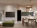 Modern and minimalistic living and dining area