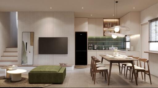 Modern and minimalistic living and dining area