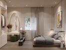 Modern, well-lit bedroom with a minimalist design