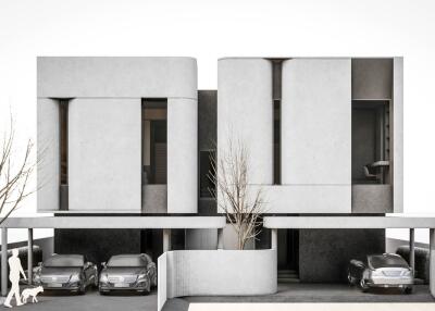 Modern minimalistic residential building with car parking