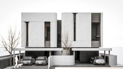 Modern minimalistic residential building with car parking