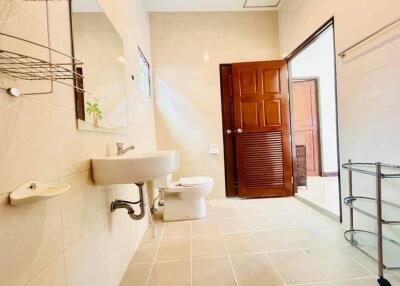 Spacious bathroom with modern fixtures