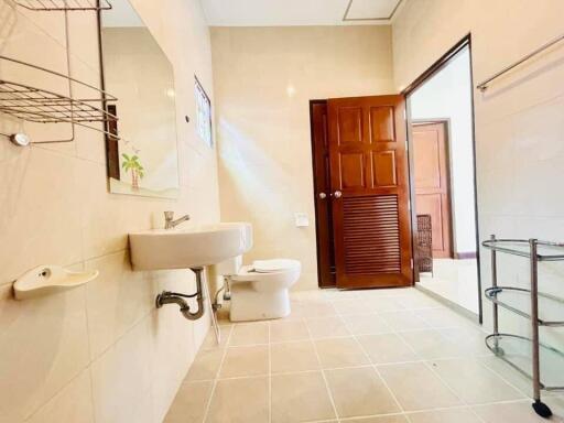 Spacious bathroom with modern fixtures