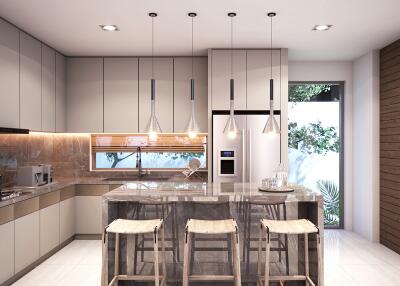 Modern kitchen with island and stools