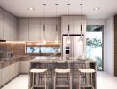 Modern kitchen with island and stools