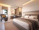 Modern bedroom with contemporary decor and natural light