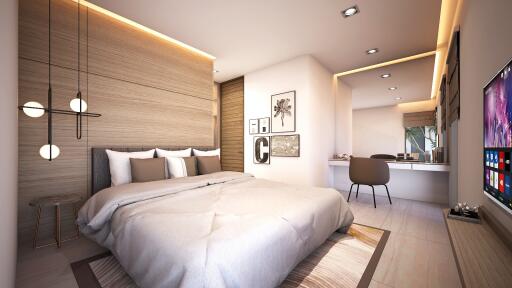 Modern bedroom with cozy decor