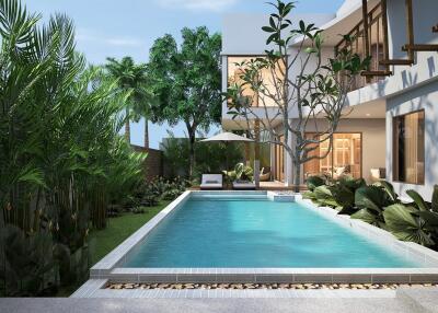 Modern villa with a swimming pool and garden