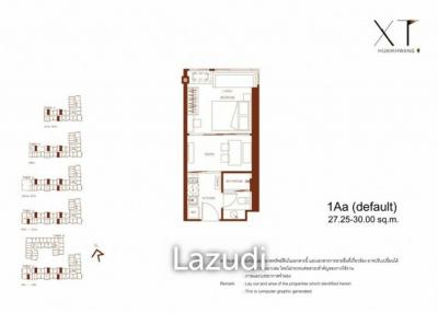 คอนโด 1 ห้องนอนขนาด 27.25 SQM XT ห้วยขวาง