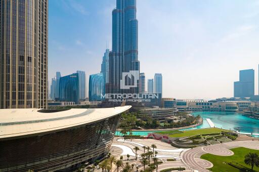 Fountain and Burj Khalifa View  Near Dubai Mall