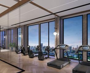 Modern gym with city view