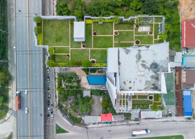 Aerial view of an apartment complex