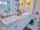 Modern double-sink bathroom with ample counter space and lighting