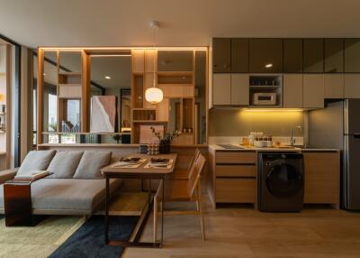 modern apartment living room and kitchen