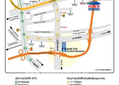 Area map including points of interest and transit routes