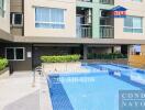 Outdoor pool area in condominium building