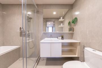 Modern bathroom with shower and bathtub