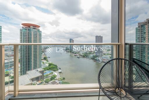 Balcony with a view of the river and city skyline