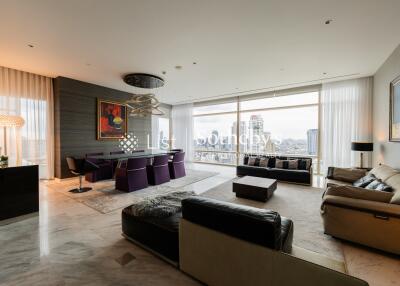 Spacious and modern living room with city view