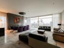 Spacious and modern living room with city view