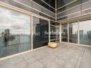 Spacious balcony with city view