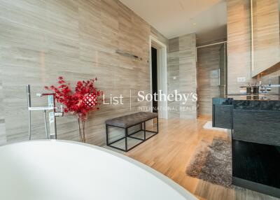 Modern bathroom with bathtub and elegant fixtures