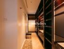 Modern dressing room with ample storage and lighting