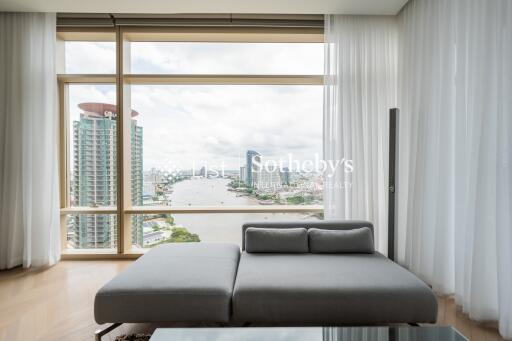 Modern living room with panoramic city view