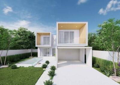 Brand new! Modern minimal style house with a private overflow salt water swimming pool.