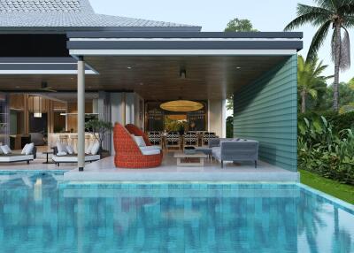 Modern outdoor living space with pool