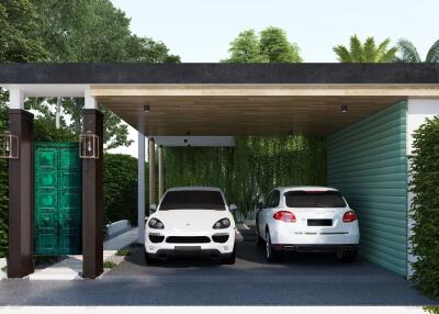 Modern carport with two luxury cars