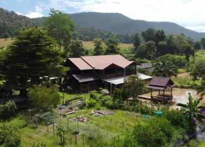 Countryside living. Riverfront 4 Bedroom teak house on a farm surrounded by beautiful mountain view. Chiang Dao, Chiang Mai