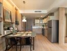 Modern kitchen and dining area with wooden finishes