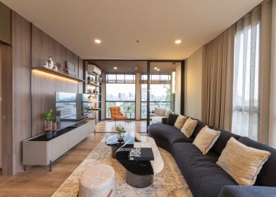 Modern living room with city view